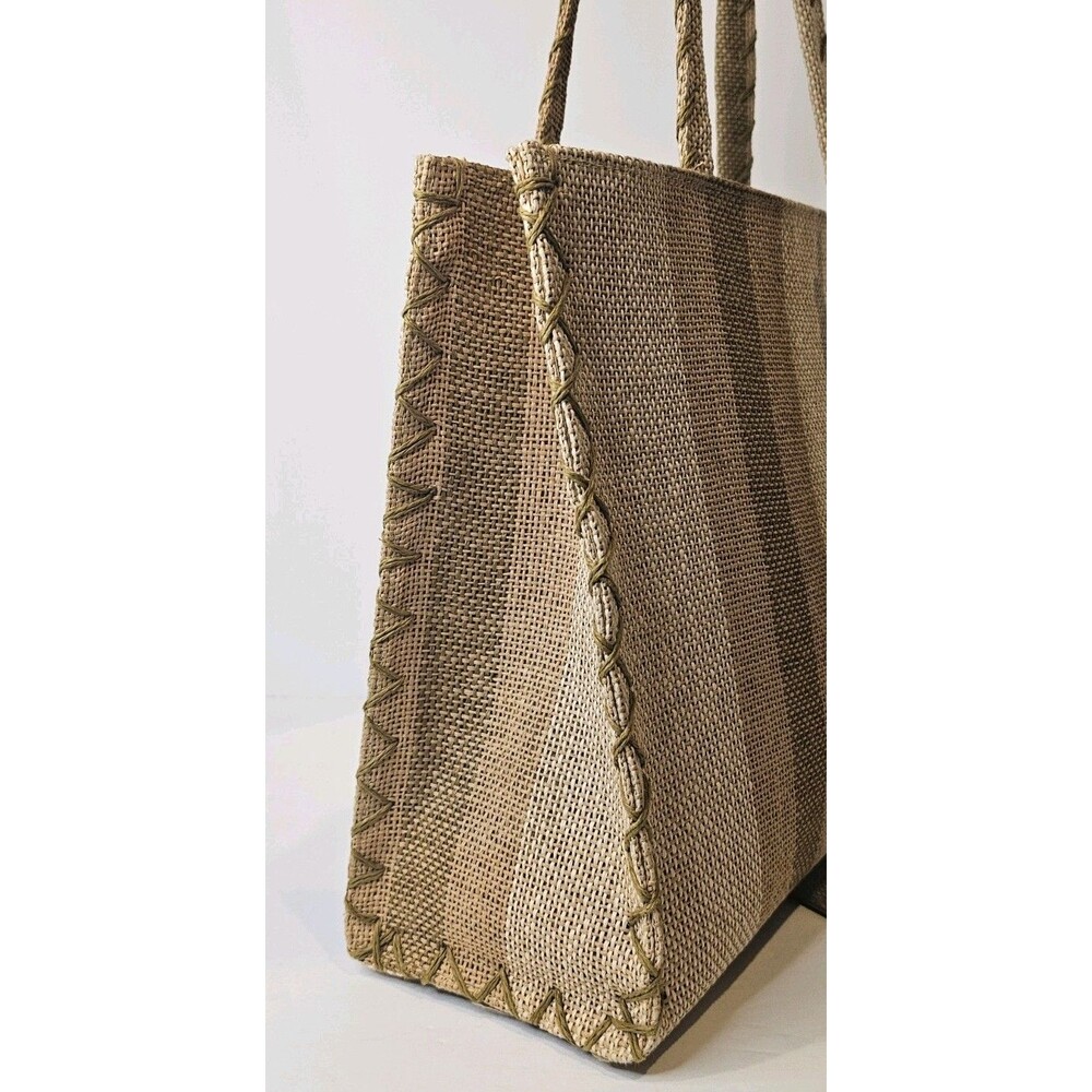 Handmade Woven Raffia Straw Floral Tote Bag with Beaded Rhinestone Accents EUC - Picture 7 of 10